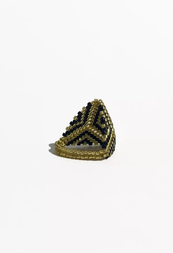 ANILLO TRIANGULO NEGRO Y DORADO